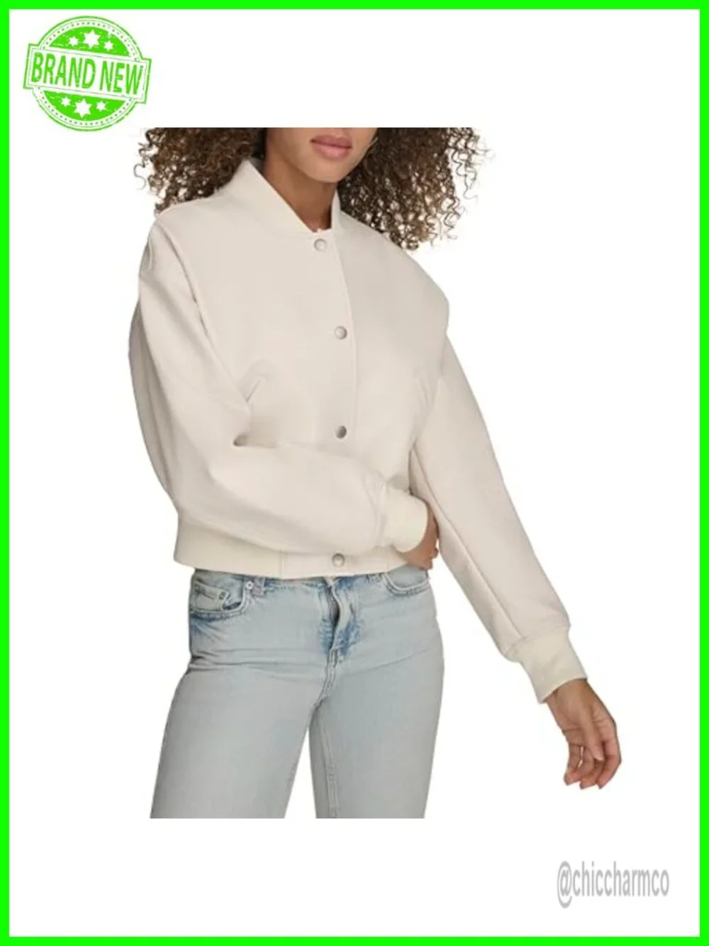 Women's Cropped Varsity Bomber Jacket Snap Front PU